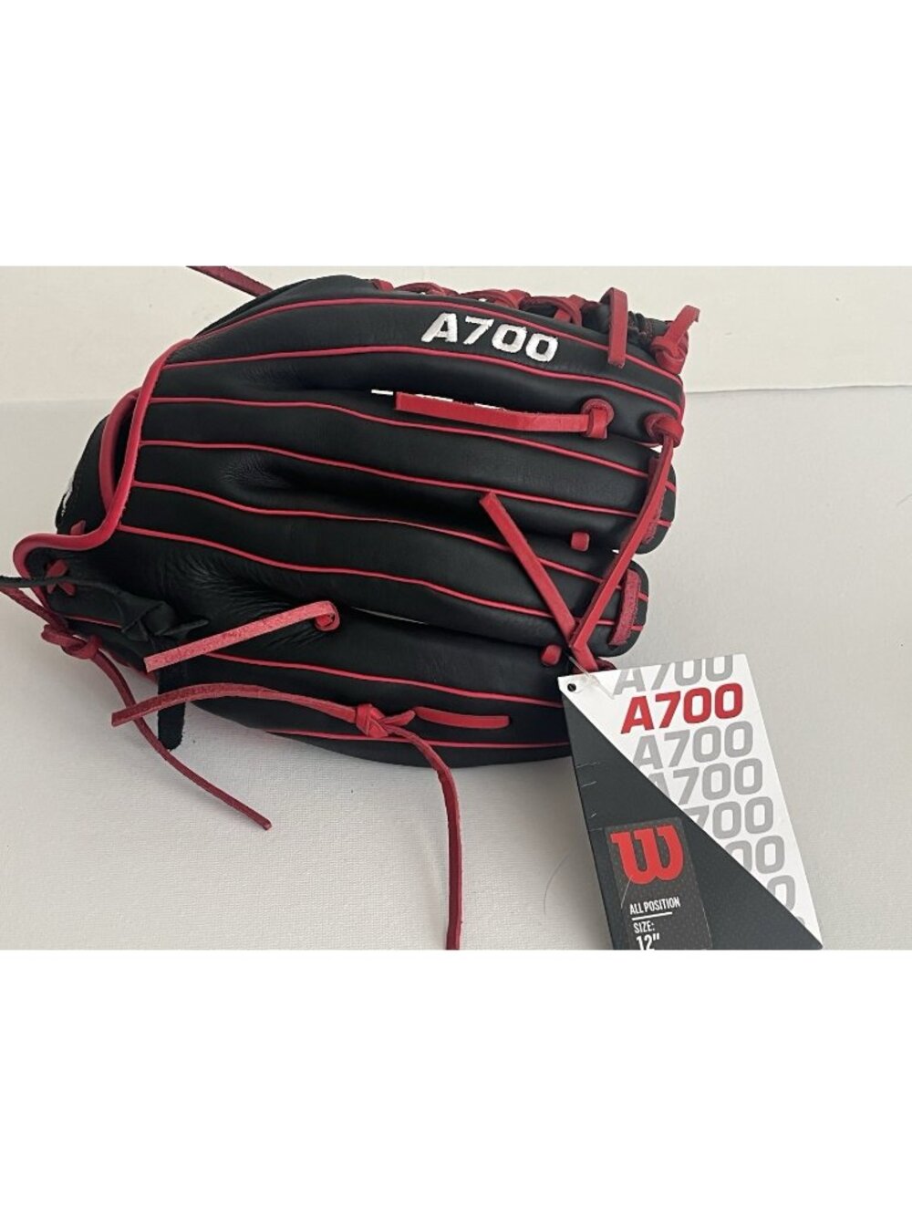 NEW Wilson A700 Left Hand Throw Baseball Ball Glove Leather 12" Black Red NWT